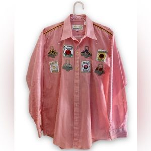 🌹5/$25 Special🌹 Vintage Plants Floral Candy Stripped collared shirt size M